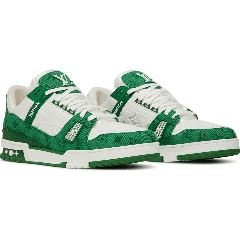 Louis Vuitton Trainer Green Monogram Denim White