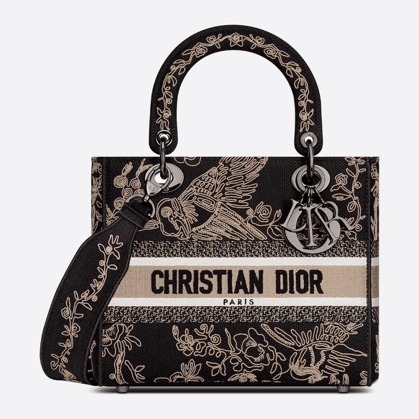 Dior Womens Medium Lady D-Lite Bag Black Multicolor Cornely-Effect